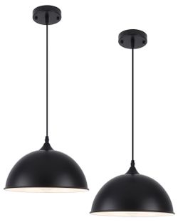PINDODO Black Pendant Lights Kitchen Island 2 Pack, 11.8" Farmhouse Dome Pendant Light, Adjustable Height Island Pendant Lights For Dining Room Bedroo