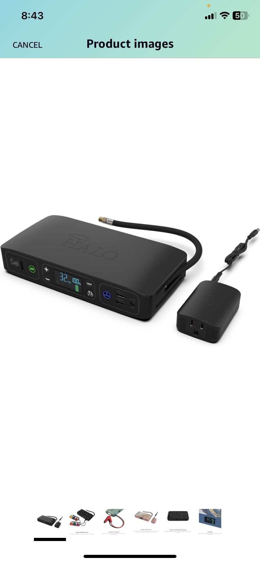 HALO Bolt Air+ with AC Inverter, Portable Vehicle Jump Starter, Air Compressor, & Power Bank, Black