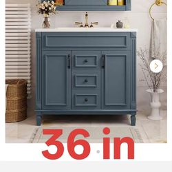 36 in. Freestanding Single Sink Blue Bath Vanity with White Ceramic Top
