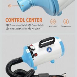 High Velocity Professional Dog Pet Grooming Dryer, Pet Grooming Hair Dryer - Dog Hair Dryer with Adjustable Temperature and Speed,with Pet Steel Comb,