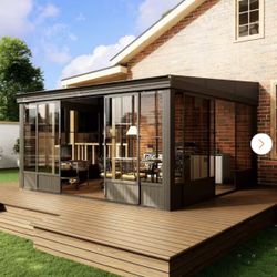 12 ft. x 14 ft. Wall Mounted Sunroom, All-Season Solarium with Detachable Windows & Lockable Sliding Door 