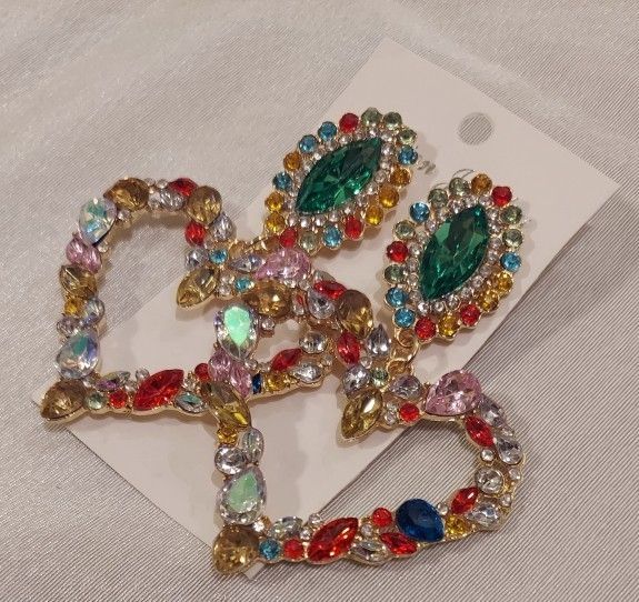 MULTICOLOR  CRYSTAL HEART EARRINGS 