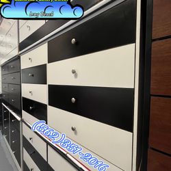 White Black Eight Drawer Dresser Chest No Rails 