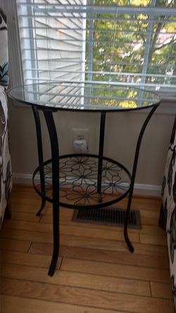 Round Glass Top Iron Side Table