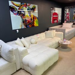 Brooklyn Ivory Boucle LAF Chaise Sectional /Comfy Sectional Sofá Cómodo