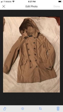 Jones New York size L trench coat removable hood camel jacket