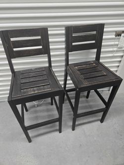 Set of 4 Distressed Wood Bar Stools