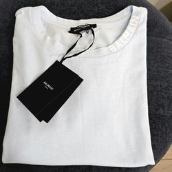 Brand New Balmain Men's Logo Light Blue Cotton T-Shirt Size Medium and Large