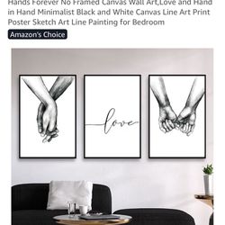 Hands Forever No Framed Canvas Wall Art,Love and Hand in Hand Minimalist Black and White Canvas Line Art Print Poster Sketch Art Line Painting for Bed