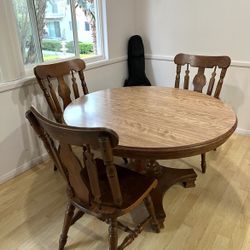 Wooden Dining/kitchen Table + 3 Wooden Chairs