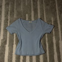 Garage light blue ribbed V-neck top