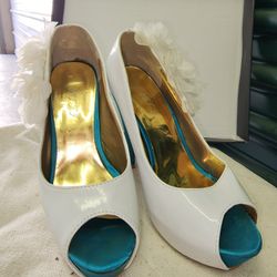 White & Teal High Heels