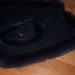 Faux Fur Trim Poncho Blue 