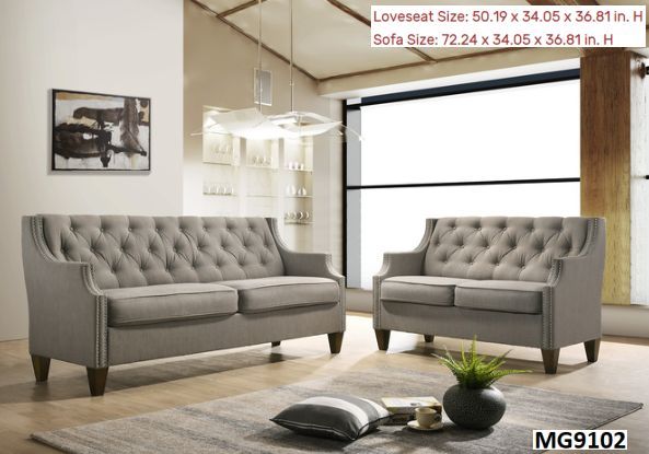 2PC GRAY Tufted Back Contour Arm Sofa Set CLOSEOUT SALE!