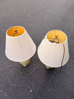 Pair of Cream and Brass Table Lamps