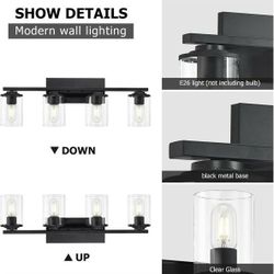 4 Light Bathroom Light Fixtures, Vanity Lights for Bathroom, Black Wall Sconces Lighting with Clear Glass Shades