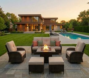 Outdoor Wicker Patio Set with Fire Pit Table