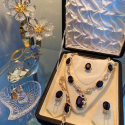 18k Dubai Gold Plated Violet Gem Luxury 4 Pcs Jewelry Set