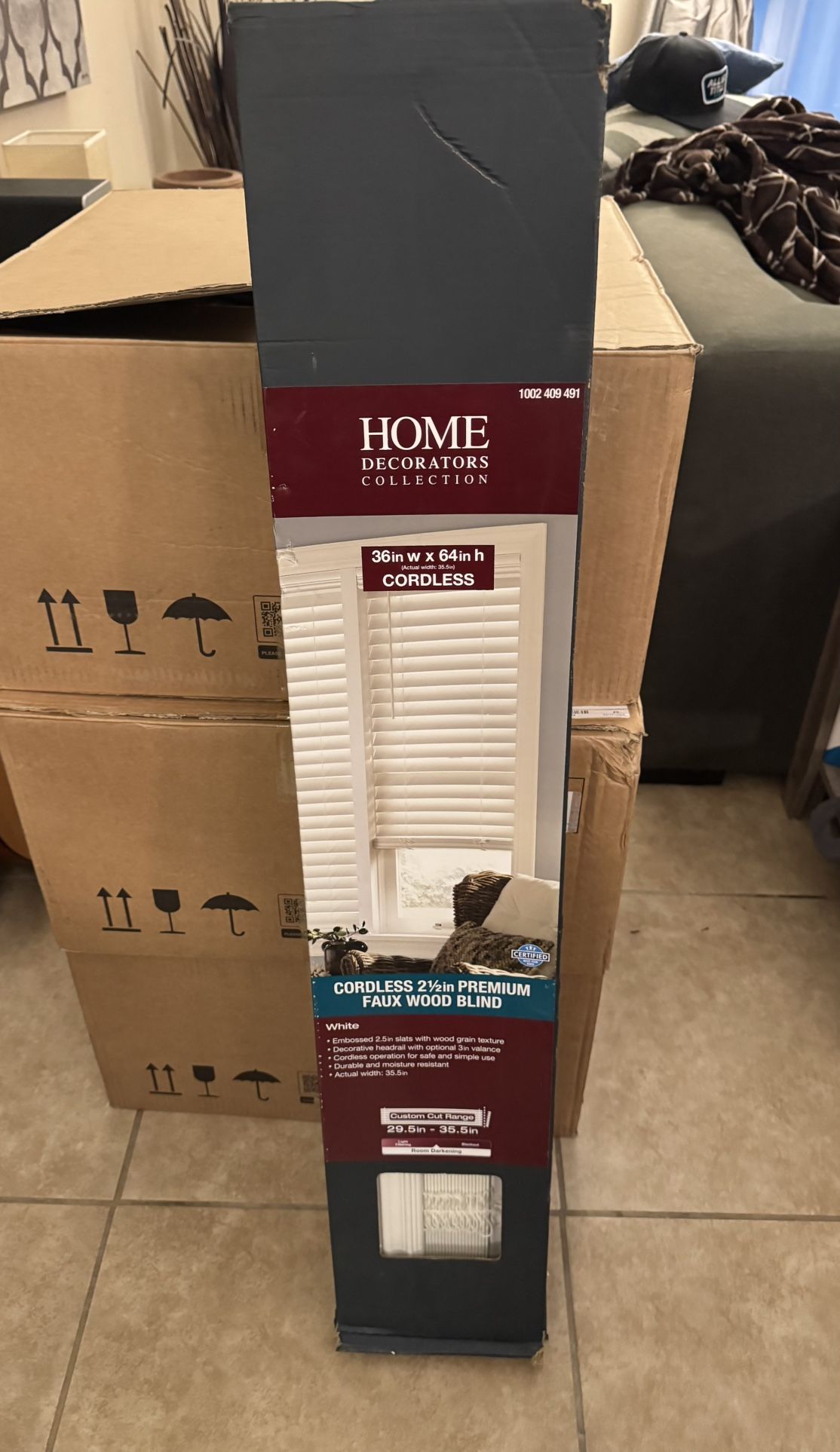White Cordless Blinds 36x64in Premium Faux Wood *NEW*