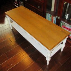 Coffee Table Solid Wood 48x17 White with Oak Top