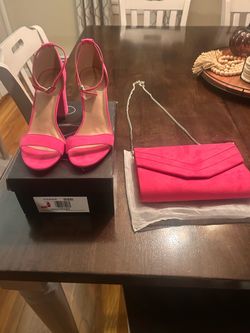 Pink Strappy Heels and Clutch Set