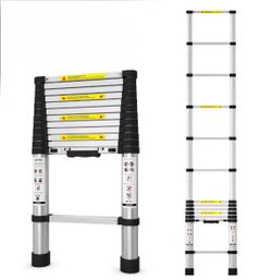 12.5Ft Telescoping Ladder, Aluminum Telescopic Extension Ladder, 330 LBS One-Touch Retractable Compact Portable Ladder With Non-Slip Rubber Feet for H