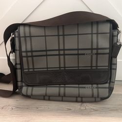Coach Tattersall Men’s  Plaid Messenger Shoulder Bag Gray & Brown  H1260-F70750
