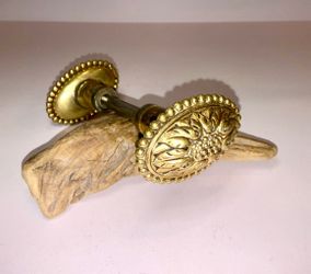 Antique Victorian Eastlake Brass Door Knob Set Floral Beaded With Spindle Rare!