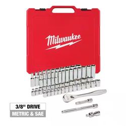 Milwaukee 3/8 in. Drive SAE/Metric Ratchet and Socket Mechanics Tool Set (56-Piece)