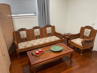 Elegant Hand Carved Thai Teak Living Room Furniture