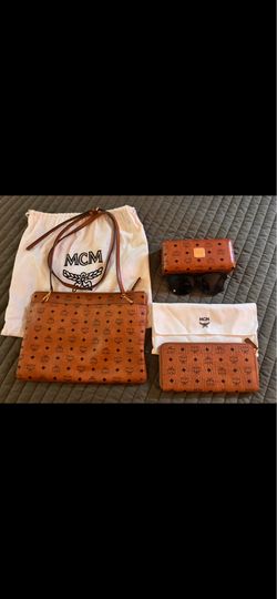 MCM Visetos Crossbody Bag + Matching Wallet + Black Sunglasses Bundle
