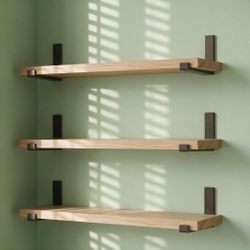 (3) Piece Wood Wall Shelves with Brackets & Hardware- New