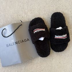 Black Balenciaga Fur Slides