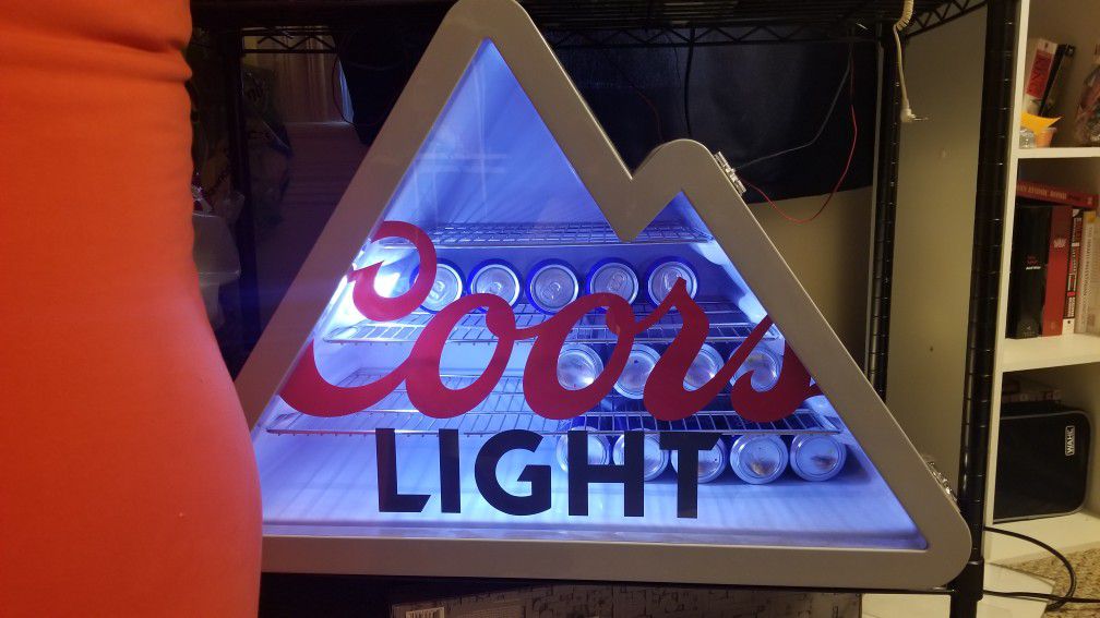 Coors Light Mountain Peaks Stainless Steel Refrigerator Beer Cooler Mini Fridge