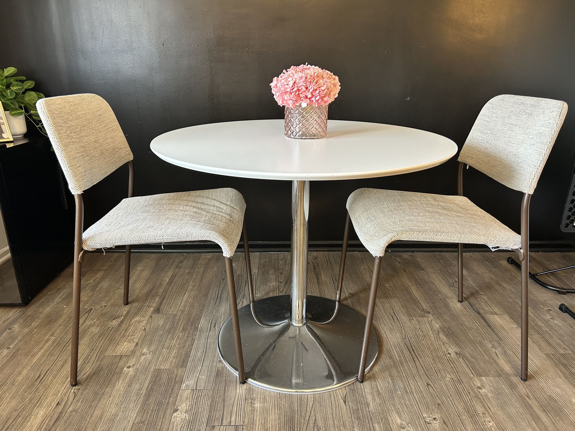Modern White Round Dining Table + 2 Chairs