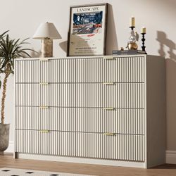 MAISONARIA Beige Dresser for Bedroom, 8 Drawer Double Dresser, Modern Chest of Drawers for Bedroom, Living Room, Entryway and Closet, 55" L x 15.7" D 