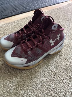 Under Armour Stephen Curry 2 Domaine Deep Red Maroon Metallic Silver Gum Size 9.5