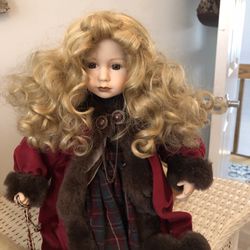 Beautiful Collectible Doll With Stuffed Bear