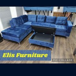 New Sectional 3 Pcs 
Velvet Fabric
Storage Ottoman
Royal Blue, or Grey
$598 + Tax 
FREE LOCAL DELIVERY & SET UP
ONLINE SALES OR INSTORE
NOT ALL ITEMS 