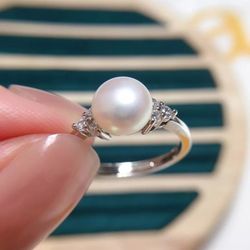 **NEW SIZE 7/8**FASHION SO BEAUTIFUL 925 SILVER RING WITH PEARL 