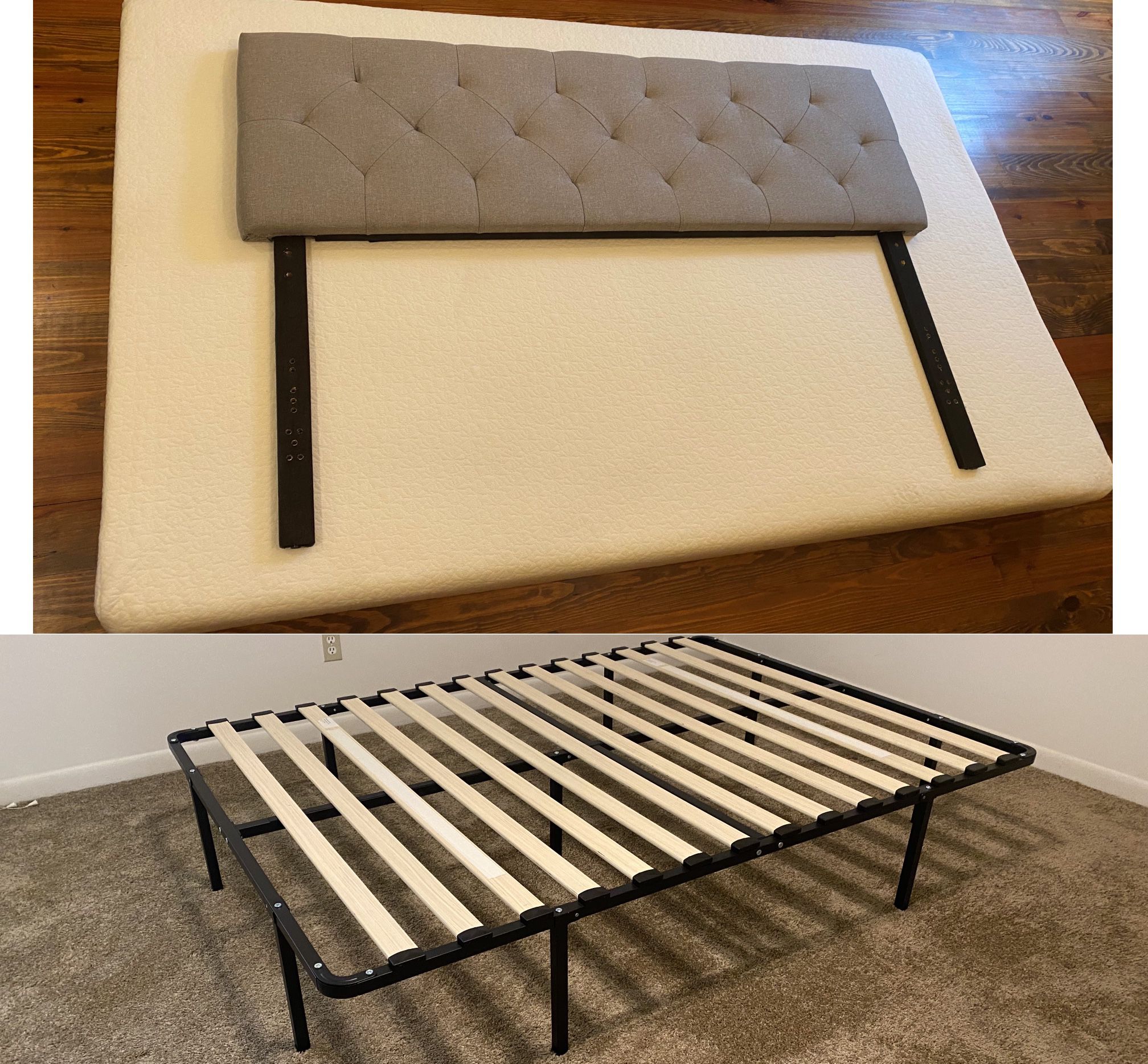 Full Bed, Frame, & Upholstered Headboard Package - Memory Foam Bed - Like New