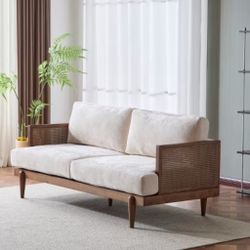 Living room wood & rattan 3 seater sofa couch - NEW 