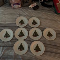  CHRISTMAS TREE SET OF 8 JAMESTOWN CHINA EXCELLENT COND!