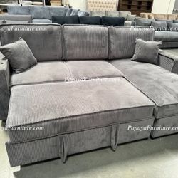 NEW Sectional Sofa and STORAGE CHAISE Lounge Set Left Right couch Sleeper bed Pullout Small Living Room Space Saving Gray Grey Beige Black Apartment
