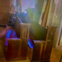 Two holy church benches red cherry wood 1800s over 100 years old