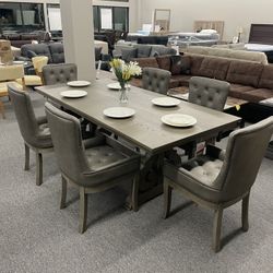 Grey Dining Table Set With 6 Chairs!