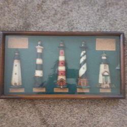Vintage Nautical Lighthouse Glass And Wood Display 