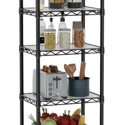 Small 5 Tier Shelves Storage Wire Shelving Unit Metal Shelf Adjustable Organizers Storage Shelving with Wheels for Bathroom Laundry Room Kitchen Pantr