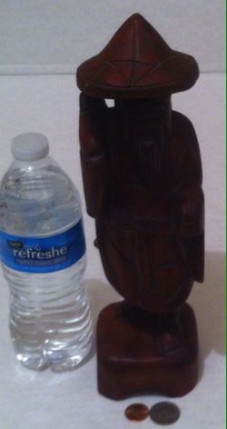 Vintage Wooden Asian Hand Carved Wooden Oriental Man, Statue, Figurine, Home Decor, 12" Tall, Table Display, Shelf Display, Quality Wood