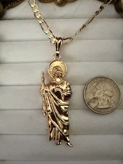 Gold-Plated San Judas Pendant with Figaro Chain